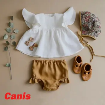 

Brief Newborn Baby Girls Summer Clothes Sets Flying Sleeve Striped Dress Tops Ruffle Shorts 2Pcs Baby Girl Cotton Outfits 0-24M