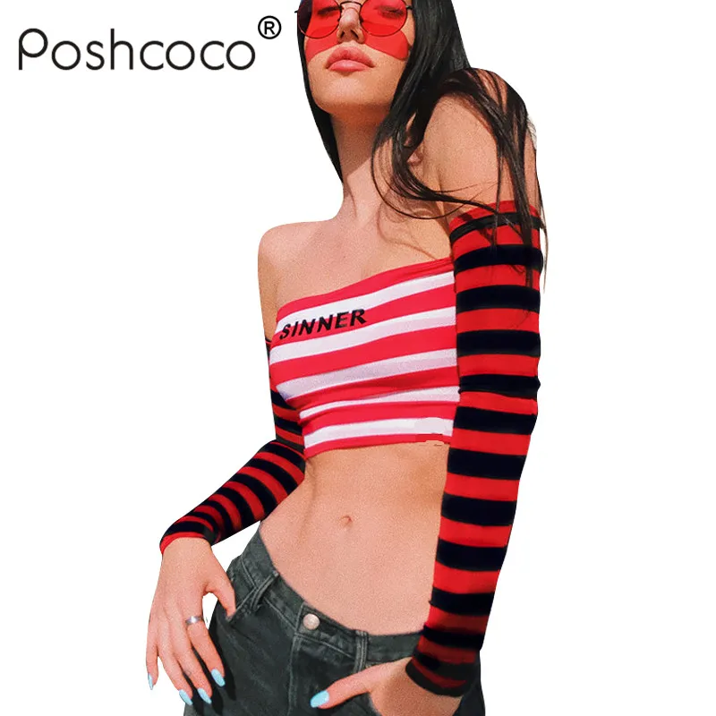 Poshcoco бренд в полоску с открытыми плечами Slash Средства ухода за кожей Шеи Для