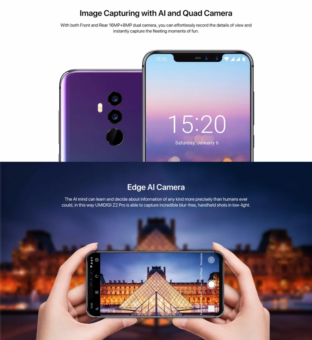 UMIDIGI Z2 Pro Android 8.1 Helio P60 Octa core Smartphone 6.2\