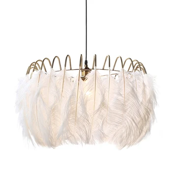 

White feather pendant lamp bedroom restaurant princess boy and girls room pendantlamp creative personality feather pendant light