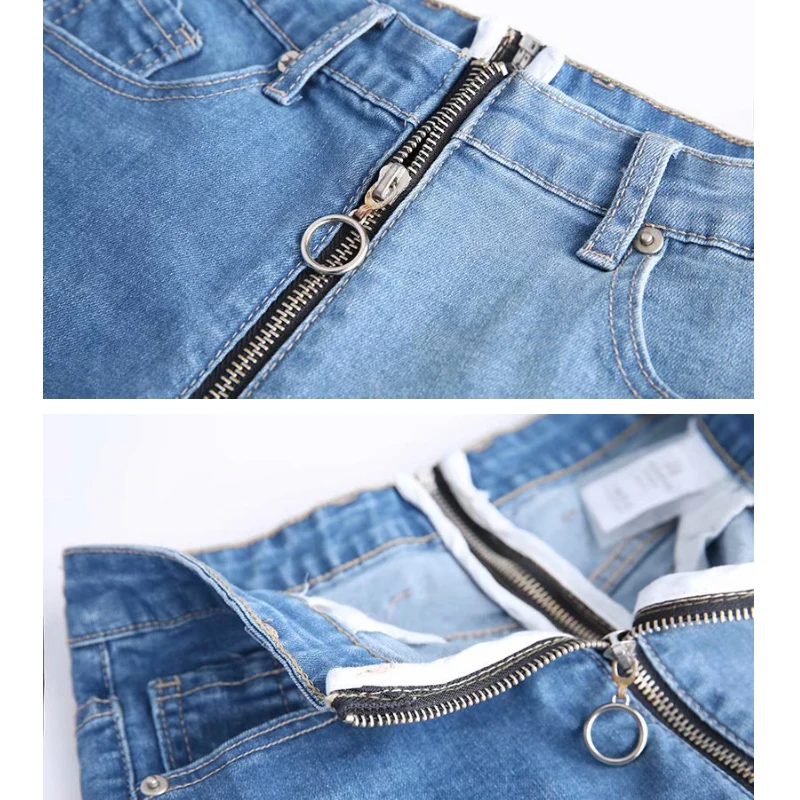 Front To Back Zipper Jeans Woman Zipper Back Leggings Sexy Short Mom Jeans Flare Femme Stretched Short High Waist Push Up Denim