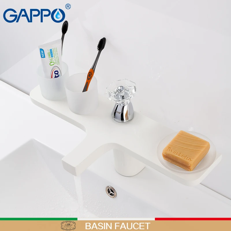 

GAPPO Basin Faucet bathroom basin mixer faucet waterfall taps deck mounted tap with two cup holders and a soap dish holder