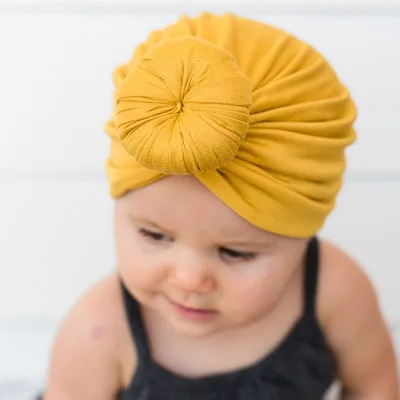 Новинка; однотонные шапки с пончиком для маленьких девочек; BeBe Turban Hood; однотонная завязанная шапка унисекс из хлопка; мягкие милые шапки; аксессуары для новорожденных