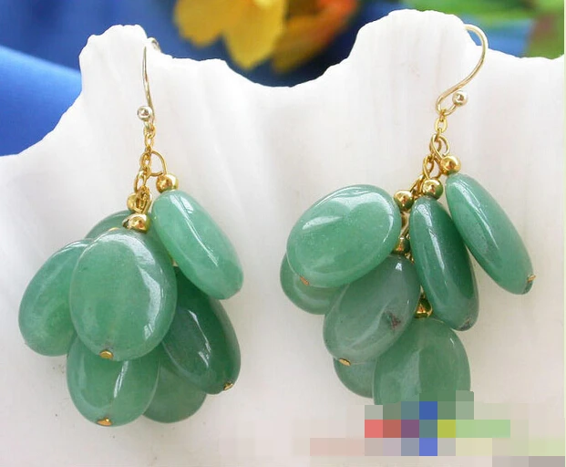 

hot sell new - -hot 12157 green ellipse jade grape dangle earring