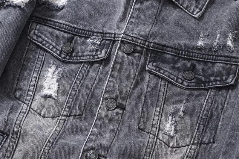 MORUANCLE Fashion Men's Ripped Denim Jackets Streetwear Distressed Jeans Trucker Jacket Destroyed Outerwear With Detachable Hood