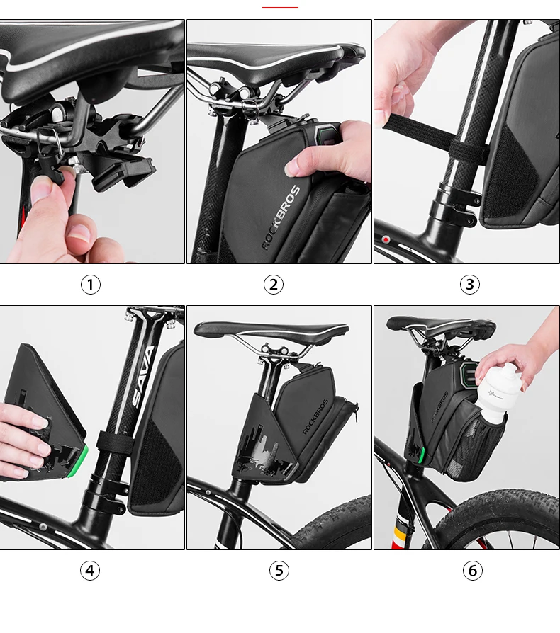 Best ROCKBROS Bike Saddle Bag With Water Bottle Pocket Waterproof Reflective MTB Bicycle Portable Seatpost Tail Bag Bike Accessories 20