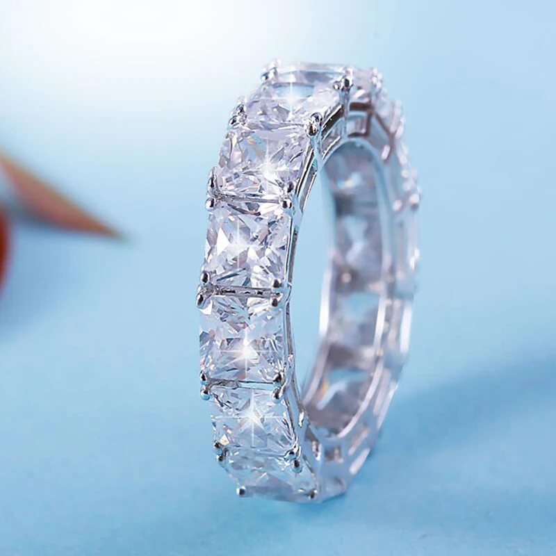 LESF роскошные женские микро Pave 8 Ct 3A циркониевое кольцо из стерлингового серебра 925 Юбилей обручальные кольца принимает Частный заказ