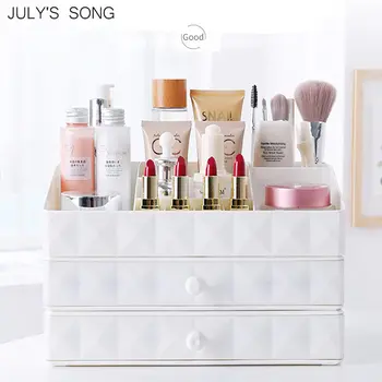 

JULY'S SONG Plastic Makeup Drawer Storage Cosmetic Organizer Box Container Jewelry Storage Box Casket Holder Desktop Sundry Case