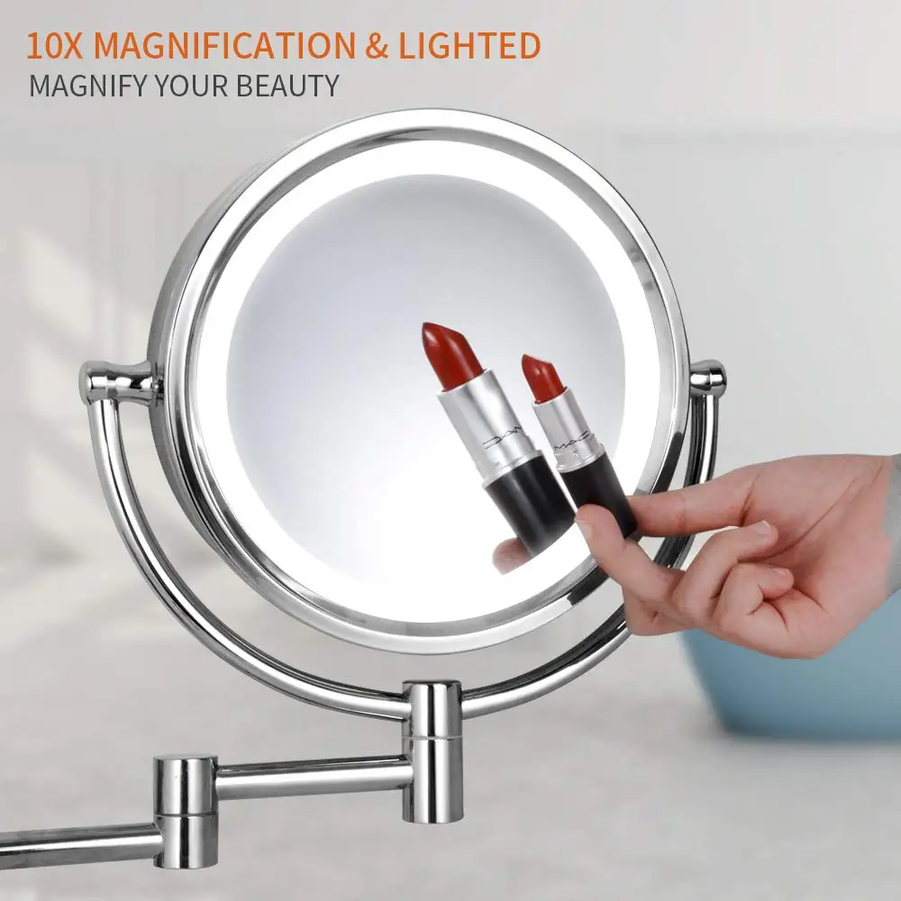 GURUN LED المضاء جدار جبل حمام مرآة الزينة مع 10X التكبير ، اللاسلكي USB قابلة للشحن ، كروم مصقول GURUN LED المضاء جدار جبل حمام مرآة الزينة مع 10X التكبير ، اللاسلكي USB قابلة للشحن ، كروم مصقول