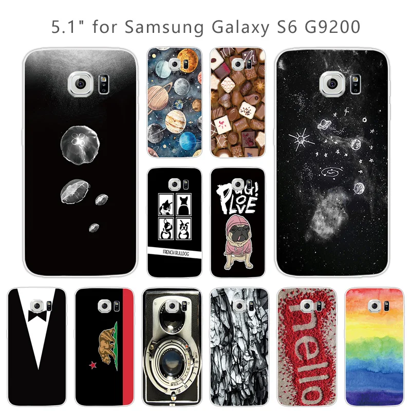 for Samsung S6 G9200 G920f G920i G920A Clear Soft Colorful Coque Silicon 5.1&quot Galaxy Black Back Matte Cover |