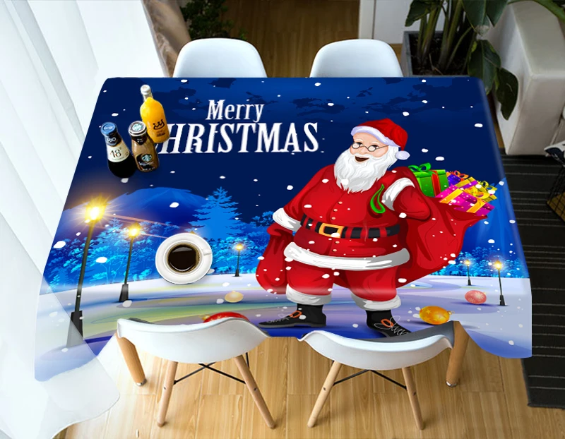 Настраиваемая Рождественская скатерть милый Санта/подарок 3D узор Моющаяся Ткань домашние вечерние скатерти прямоугольная/круглая скатерть
