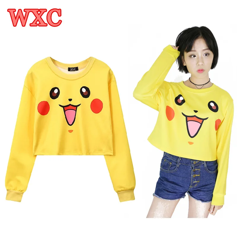 Crop Hoodie Harajuku Anime Cartoon Pikachu Sweatshirt Kawaii Cute
