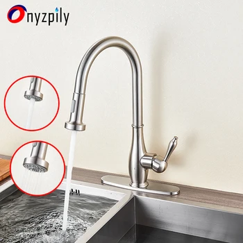 

Classic Kitchen Faucet Brushed Nickel Single Handle Single Hole Mixer Taps Hot And Cold Water Faucet 360 Roration Sink Faucet