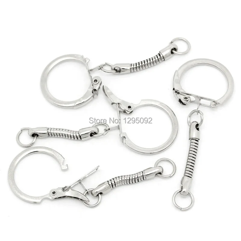 

30Pcs Silver Tone Key Chains & Key Rings With Snake Chain Charms Jewelry Component Wholesales 6cm x 2.2cm(2 3/8"x 7/8")