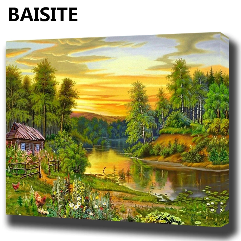 BAISITE DIY Framed Oil Painting By Numbers Flowers Pictures Canvas Painting For Living Room Wall Art