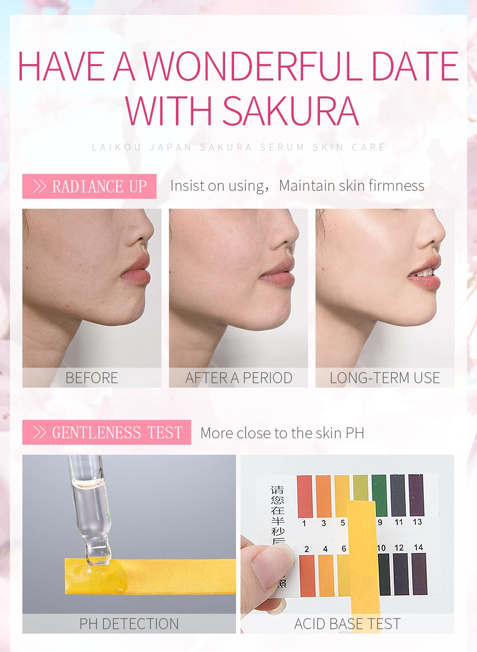 LAIKOU Sakura Face Serum Japan Skin Care Shrink Pores Remove Acne Liquid Moisturizing Face Essence Brighten Skin Serum 15ML