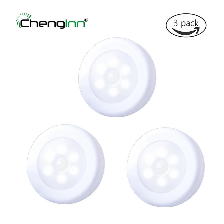 

3-Pack Infrared Motion Sensor LED Night Light Lamp Energy Saving 6 LED Magnetic Wall Light Lamp 3*AAA Battery For Closet Cabinet