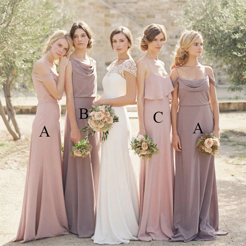 간단한 우아한 라벤더 들러리 드레스 긴 블러쉬 들러리 드레스 스파게티 스트랩 새틴 저렴한 웨딩 들러리 가운 B5
