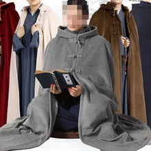 Унисекс Зимние костюмы для буддистов пальто буддийский Шаолинь накидка кунг-фу форма плащ для медитации монахи теплый Халат серый/синий/красный