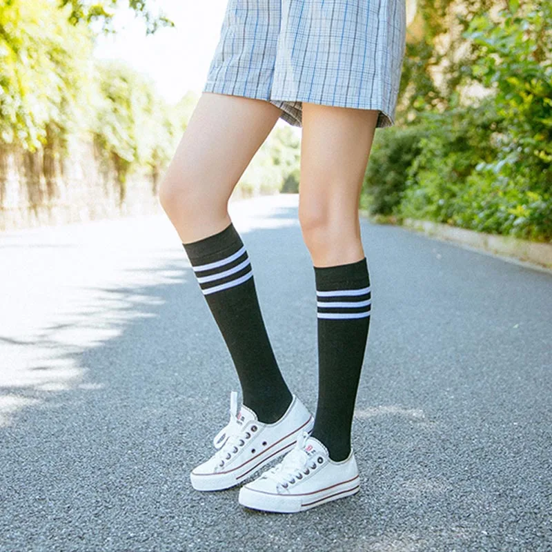 

Anime Cosplay Striped Stockings Women Japanese Student Elastic Long Stocking Autumn Sexy Thigh Cotton Socks For Girl Black
