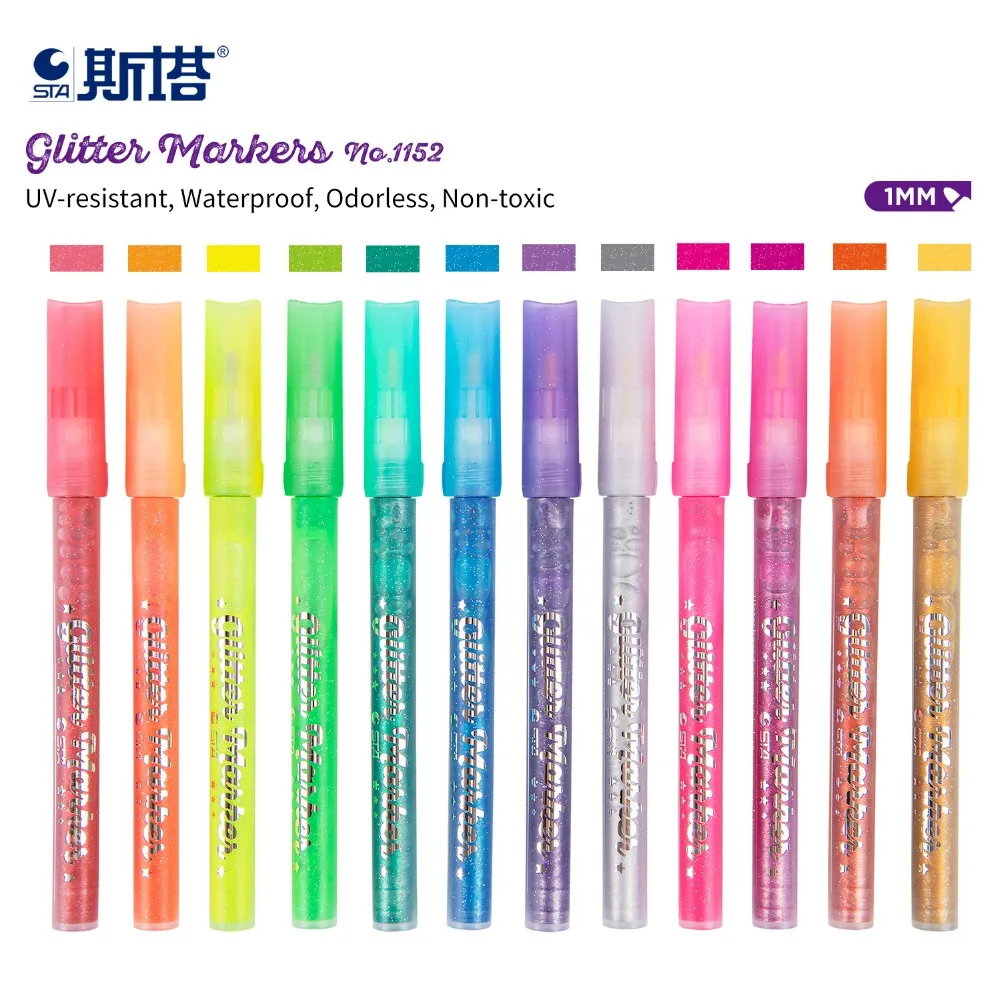 

STA 1pcs Glitter Magic Markers Bright Sparkling Color Water Based Marker Gold Metal Pen DIY for Black Paper Stone Wood