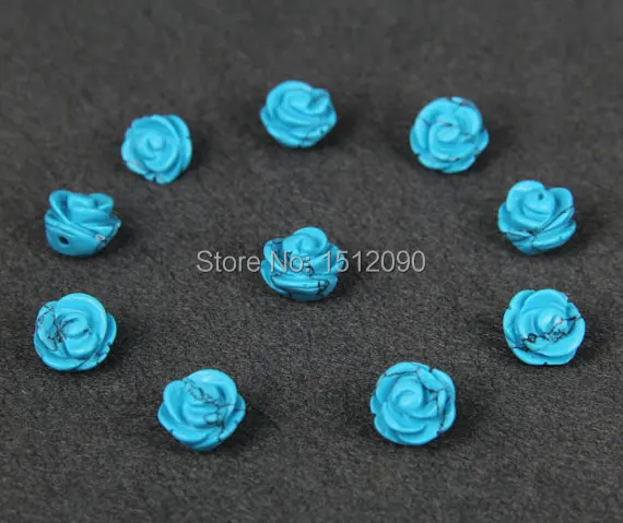 

12mm Natural Blue Tur quoise Carved Flower Bead Charms Bulk,Drilled Rose Flower Loose Beads Craft Earring Jewelry Supplies 10pcs