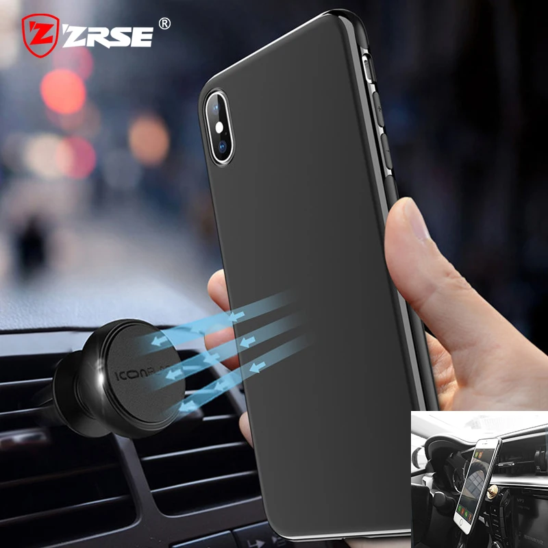 ZRSE Magnetic Car Phone Case for iPhone 6S 7 8 Plus X Invisible Magnet Plate Soft TPU Shockproof Phone Cover for iPhone 6 XS XR