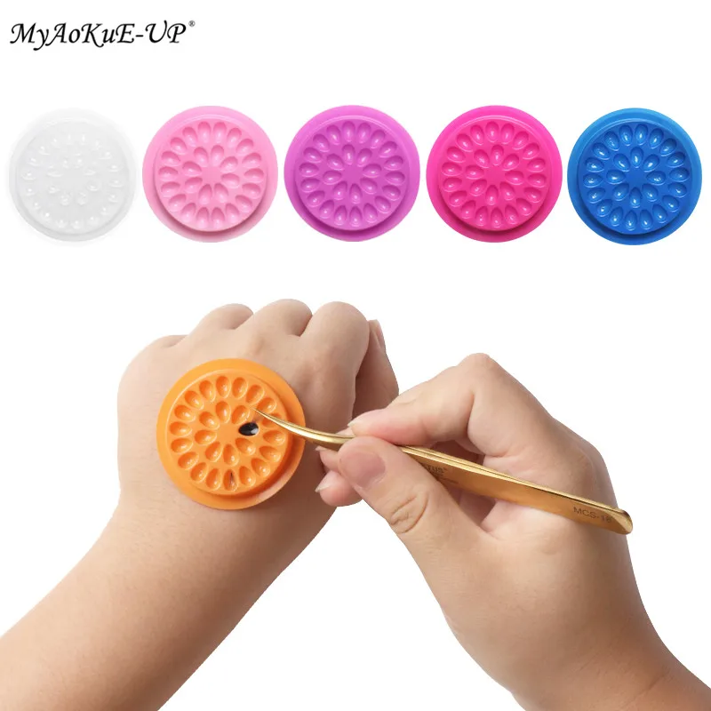뜨거운 100pcs 속눈썹 확장 메이크업 도구에 대 한 다채로운 일회용 플라스틱 꽃 속눈썹 홀더 스티커 접착제 접착제 팔레트