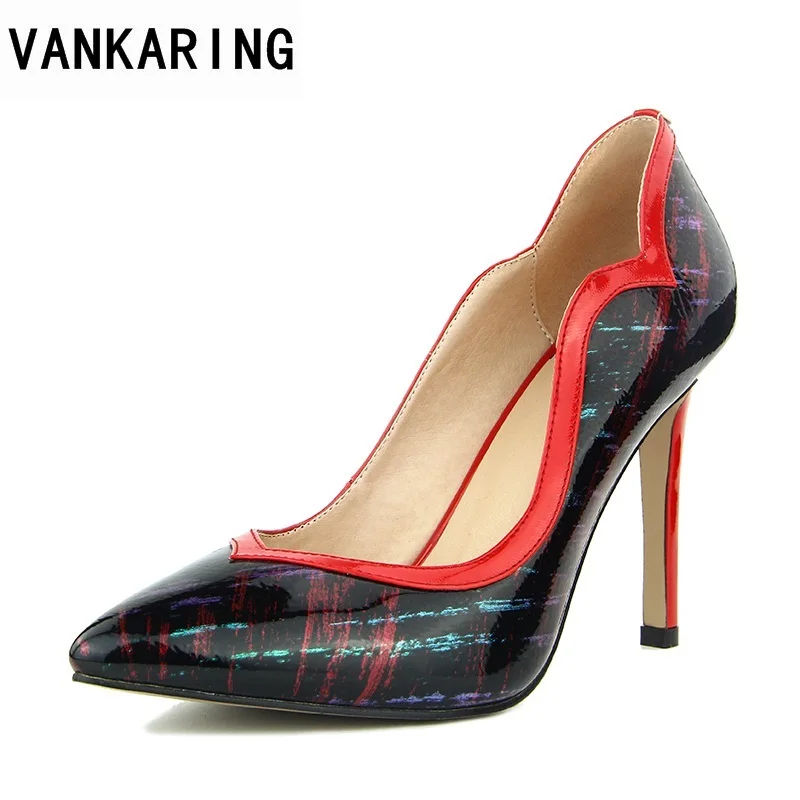 

VANKARING 2018 european style genuine leather women shoes pointed toe fashion shoes woman dress party office lady high heels