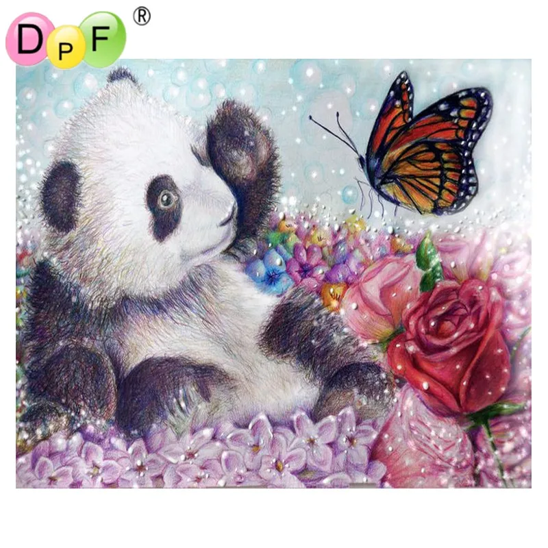 DPF 5D DIY Diamond Painting panda and flowers diamond Embroidery