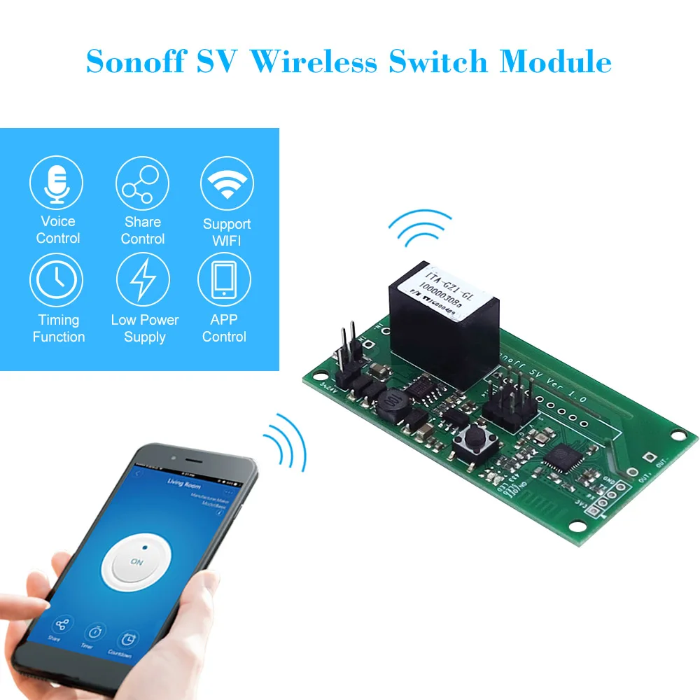 Беспроводной модуль переключателя Sonoff SV ITEAD безопасное напряжение Wi Fi поддержка