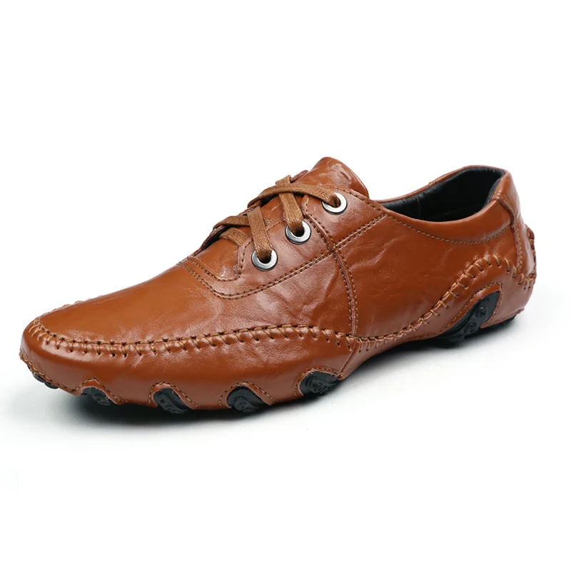 Лидер продаж; сезон весна-осень; мужская повседневная обувь; Мужская обувь из натуральной кожи для взрослых; брендовая мужская обувь на плоской подошве; Качественная мужская обувь для прогулок и вождения - Цвет: Brown Lace Up