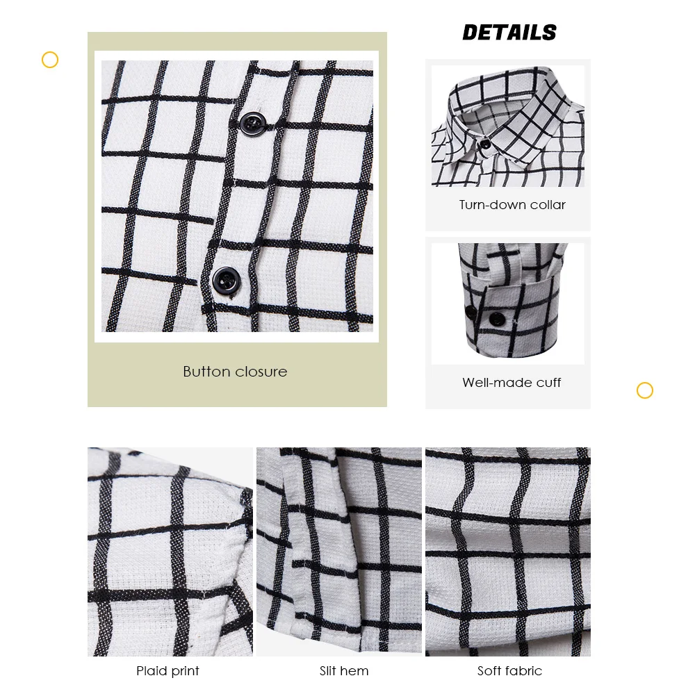 Casual Soft Slim Fit Style Plaid Men Long Sleeve Male Shirt