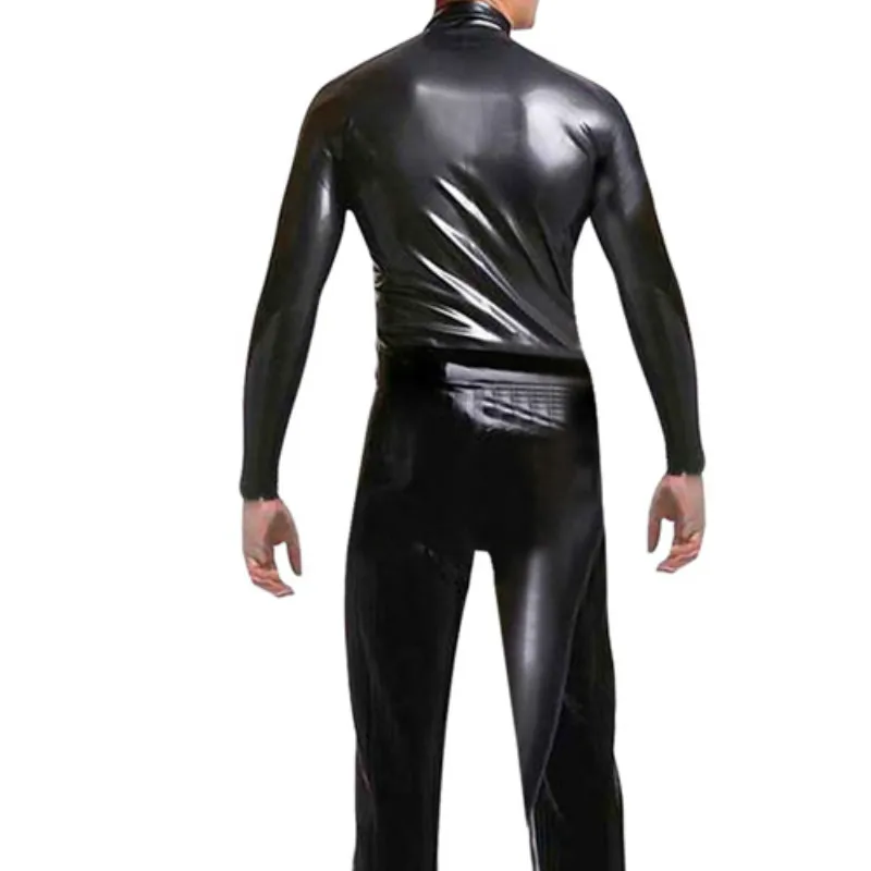 Мужской костюм Zentai черный кожаный латексный комбинезон из искусственной кожи с