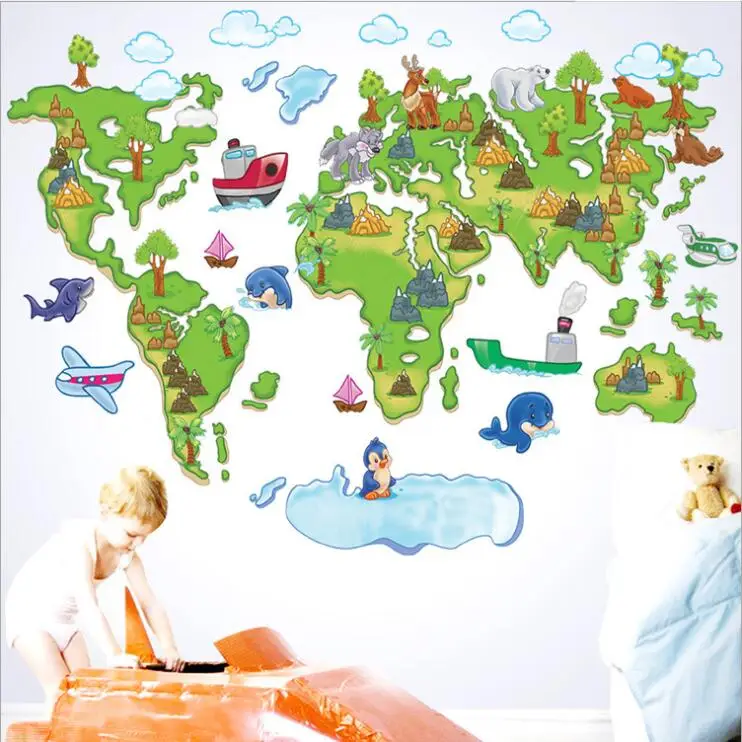 

Europe Style Creative Cartoon World Map DIY Removable Wall Stickers Kids Room Nursery Living Room Home Decor Wall Decal ABC1001