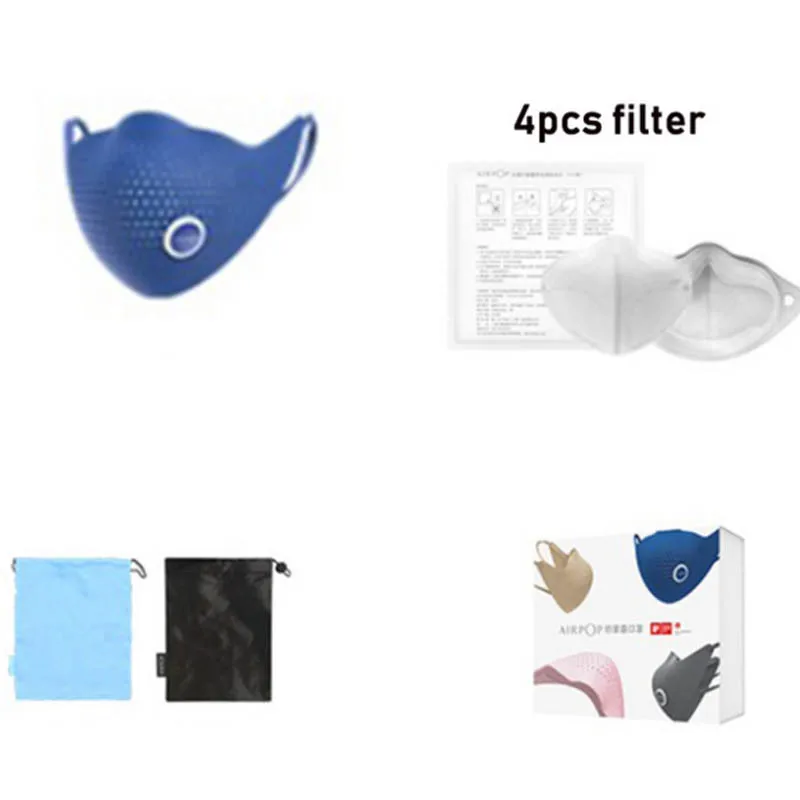 4 шт. фильтр с маской Xiaomi AirPOP Air Wear PM0.3/PM2.5 анти-Дымчатая маска для лица регулируемые Уши висячие мягкие маски для лица 4 цвета h30 - Цвет: Blue