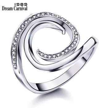 

DreamCarnival 1989 Zircon Charming Ring for Women Whirling Style Rhodium Color Hollow Wholesales Price Drop Ship Frauen WA11333