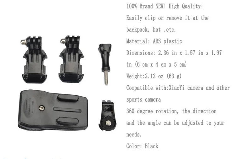 JINSERTA рюкзак Крепление на зажиме для спортивной экшн-камеры Xiaomi Yi 4 K быстрый зажим адаптер с J-крючок и винт для YI2 Gopro Hero SJ4000/SJ5000