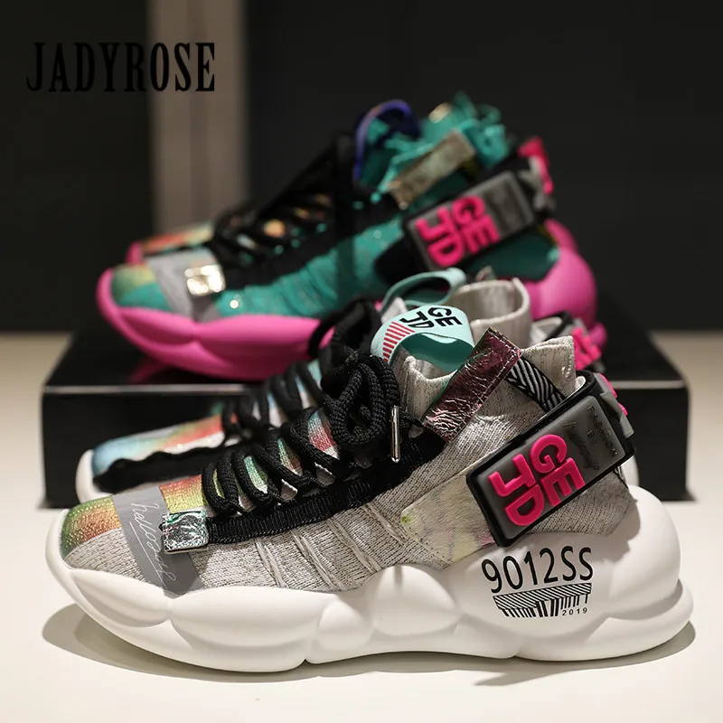 

Jady Rose Colorful Women Sneakers Casual Flat Sock Shoes Woman Thick Heel Platform Creepers Ladies Lace Up Flats Espadrilles