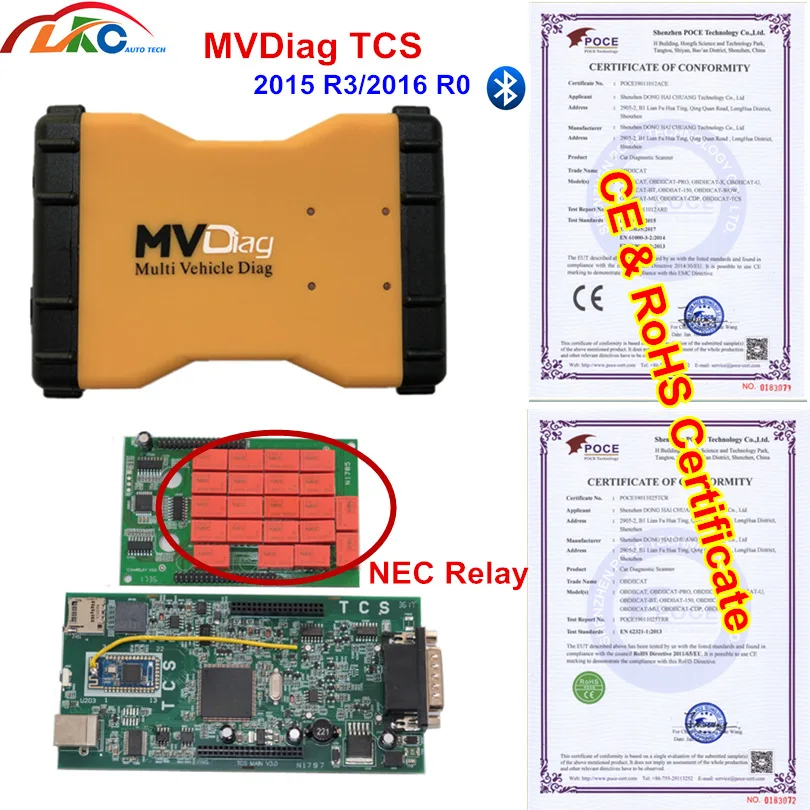##BUY 10pcs lot DHL newest 2016.00 MVD Multi Vehicle Diag TCS with bluetooth Auto OBDII Scanner Diagnostic Tool for Cars Trunks