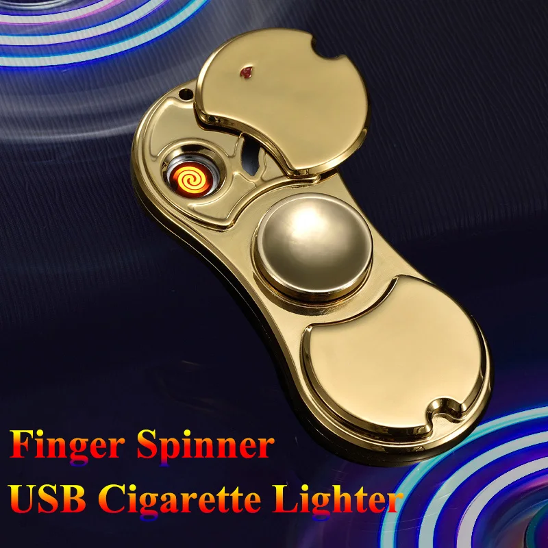 

LED light Finger Spinner Metal USB Cigarette Lighter Multifunction Heating Wire Windproof Rechargeable Smoking Lighters Gift