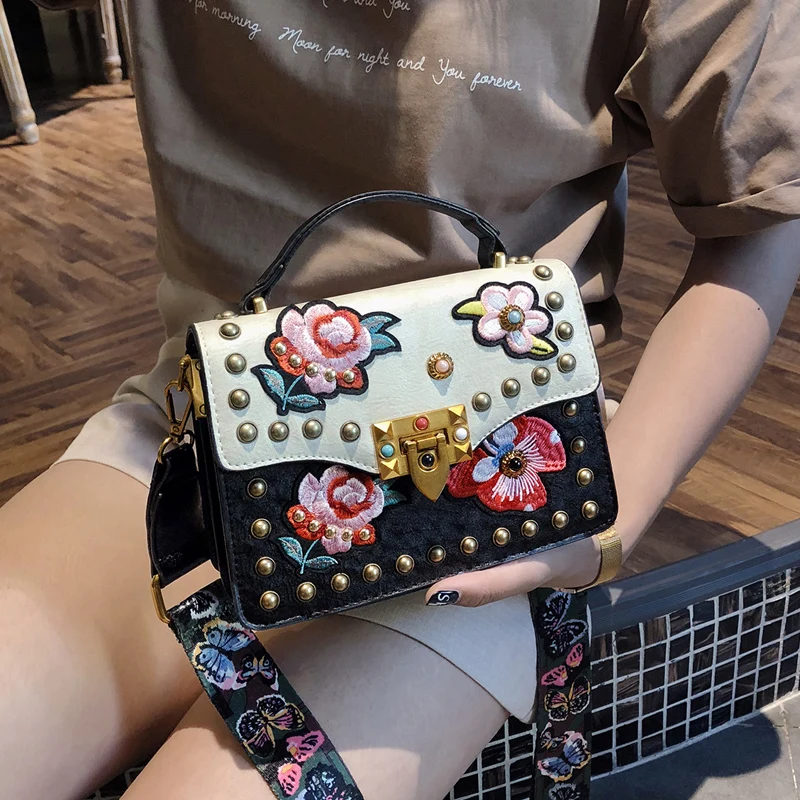 

Pearl Angeli Retro Women Luxury Handbag Lock Pearl Flower Embroidery Rivet Crystal Ladies Shoulder louis gg Bag Bolsa Feminina
