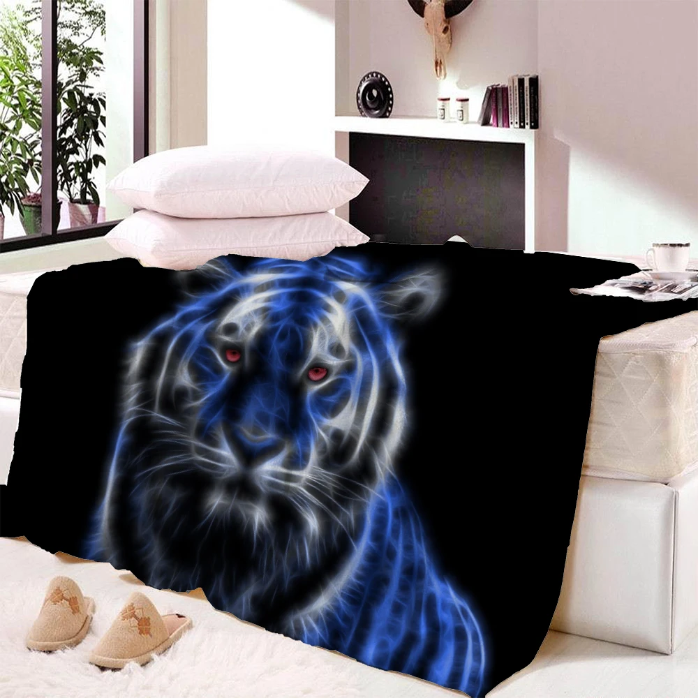 

Striped Blue Fire Tiger Plush Blanket Super Comfortable Fabric Thin Blanket Spring and Autumn Shawl Beach Towel Blanket Bed