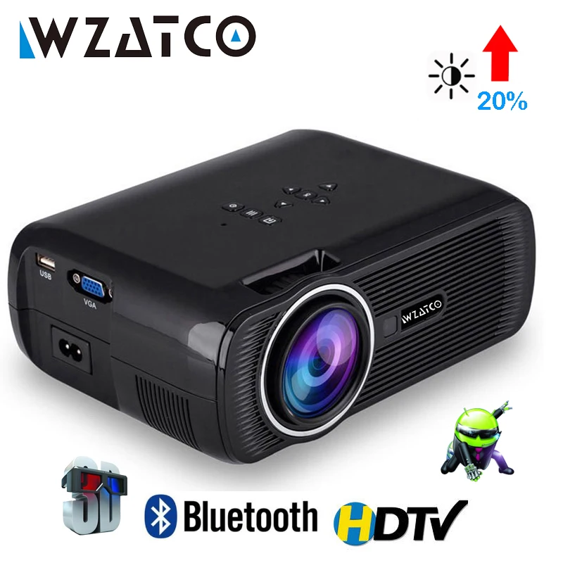 WZATCO CTL80 Android 6 Wifi Smart Portable Mini LED 3D TV Projector Support Full HD 1080p 4K Video Home Theater Beamer Proyector