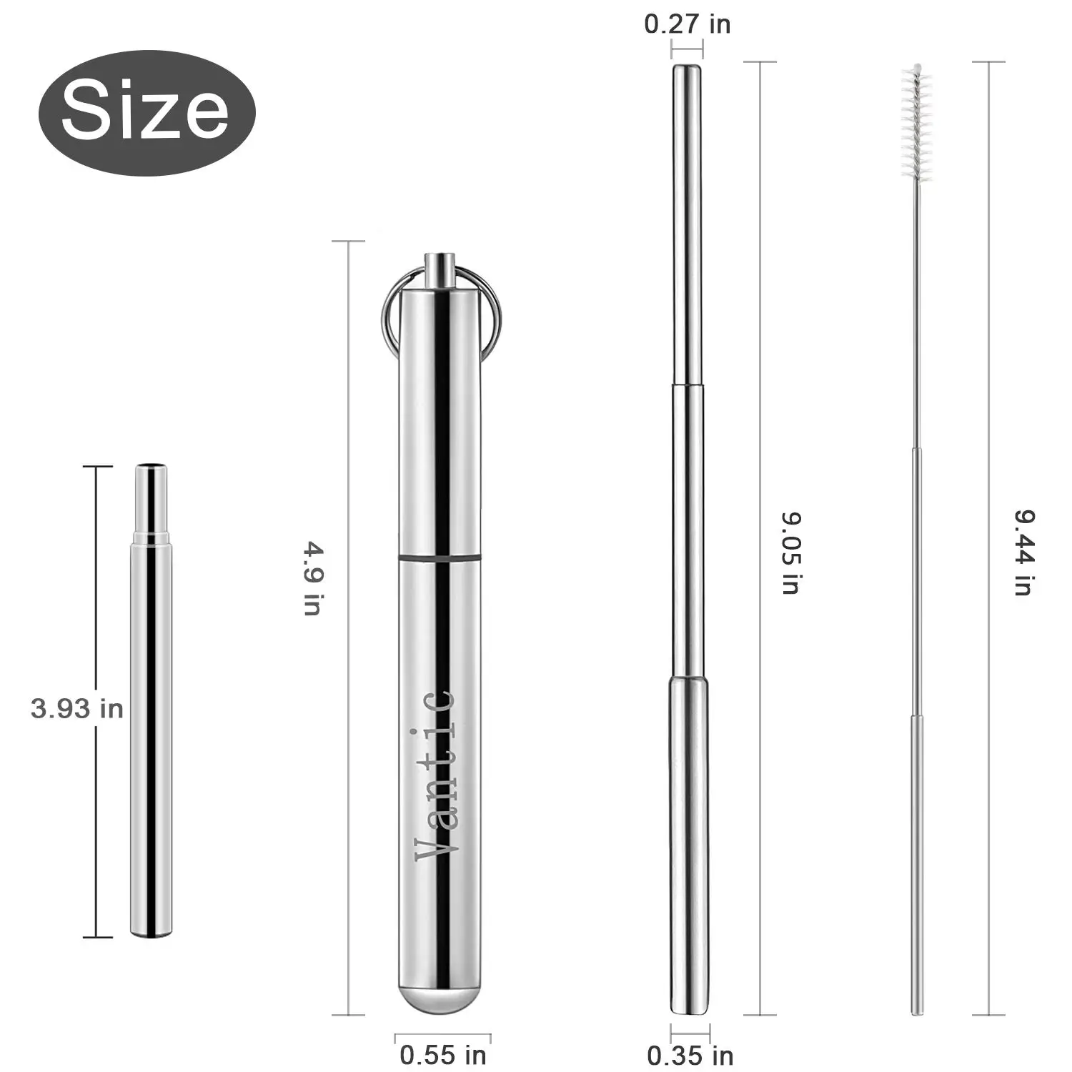 2Pcs Reusable Metal Drinking Straws Telescopic Portable Stainless Steel Straw with Case& Cleaning Brush