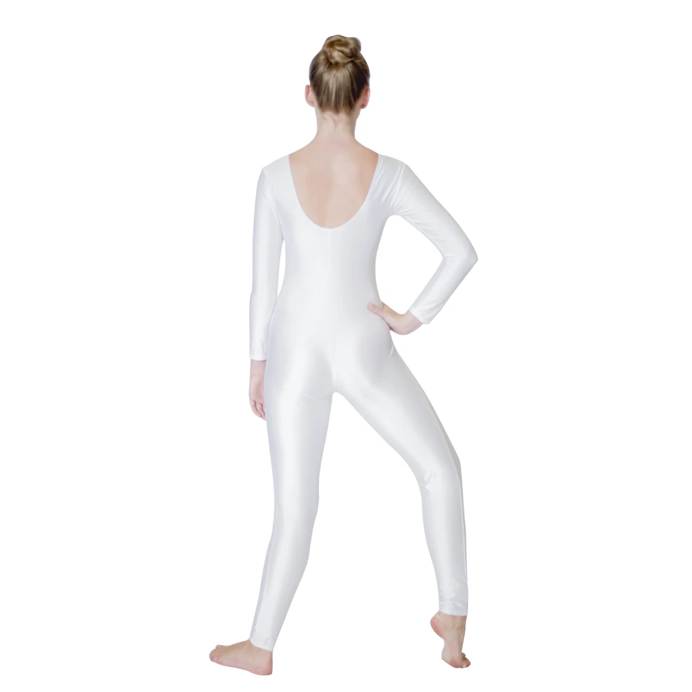 White Shiny Lycra Long Sleeve Unitard Catsuit - Ideal for Dance, Gymnastics, Women, Girls, Kids, Toddlers - Available in Full Sizes image 5
