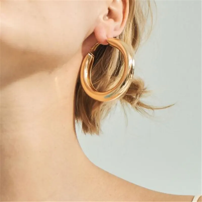 

ZCHLGR New Fashion Simple Gold Color Silver Geometric Big Round Earrings for Women Circle Earrings Statement Brincos Jewelr