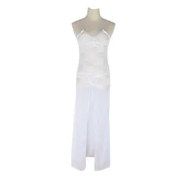 1 комплект, женское сексуальное Белое однотонное открытое длинное прозрачное Сетчатое Ночное платье, экзотическое шелковое платье с