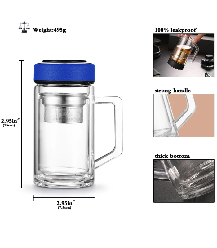 Oneisall 350 мл стеклянная чашка, бутылка для воды, 304 нержавеющая сталь, для заварки чая, герметичная, для офиса, дома, для воды, двойной слой, стакан