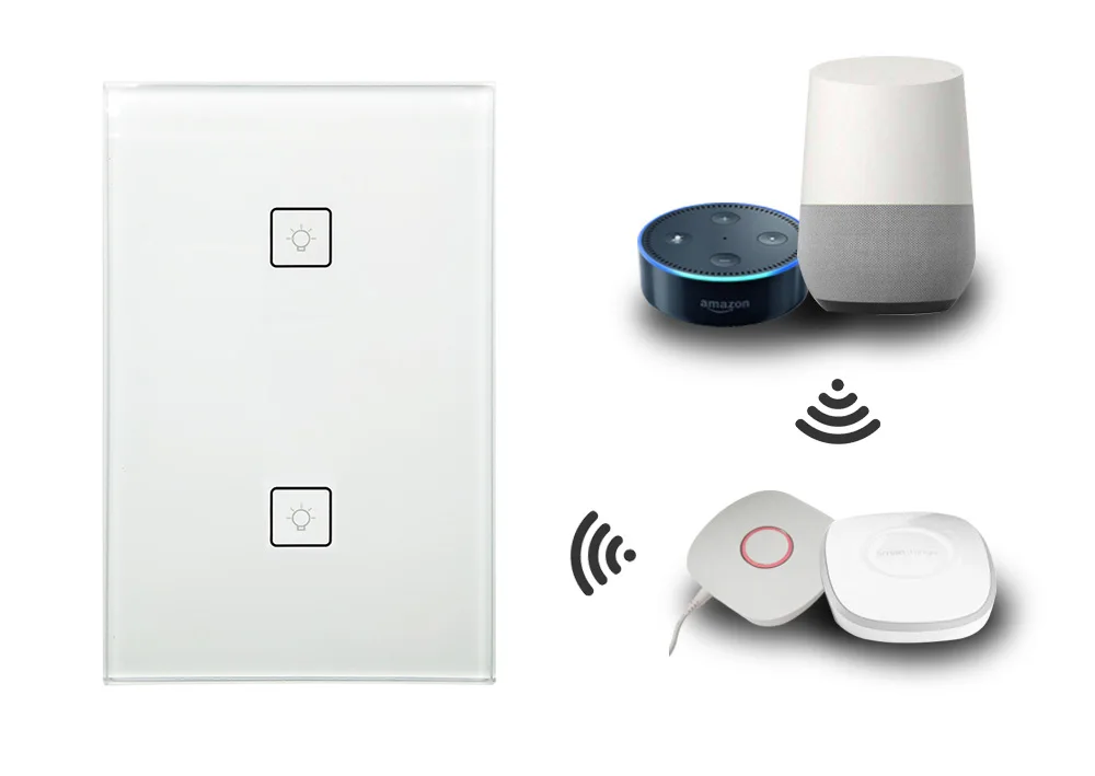 Zigbee 2gangs настенный выключатель света работать с Amazon Alexa Google домой через SmartThings приложения моста телефон голос Управление